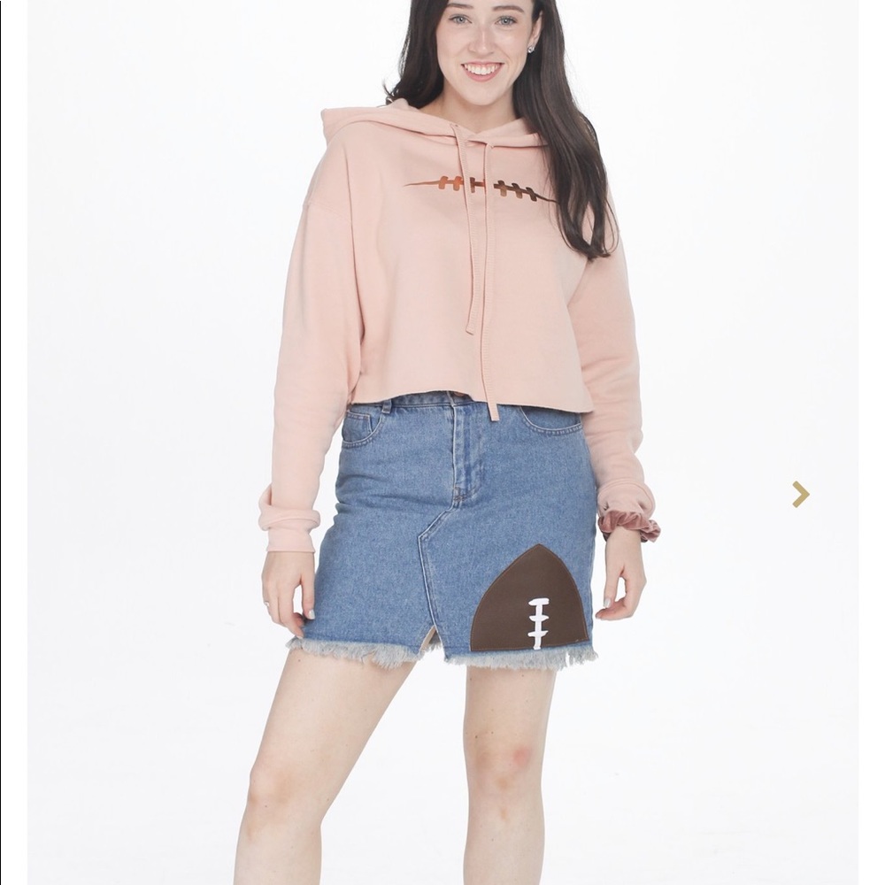 Woman’s Denim Mini Skirt with Brown Football 🏈 Patch - Picture 3 of 10